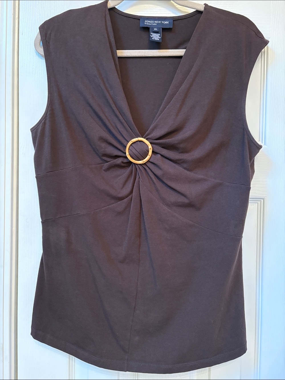 Size XL Jones New York Brown Sleeveless Twist-Front Tank with Ring Accent